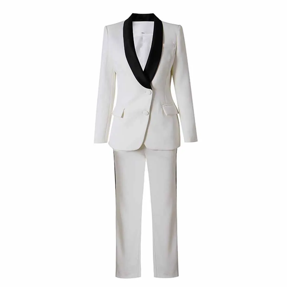 Women's 2 Piece Suit White Wedding Set Slim Fit Blazer Pants Suit