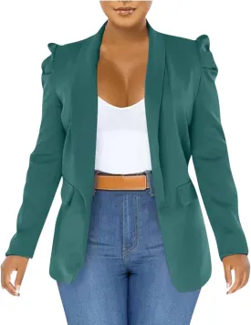 Women's Dressy Blazer Open Front Blazer Plus Size Business Casual Cardigan Blazer Puff Sleeve Blazer Jacket Outerwear