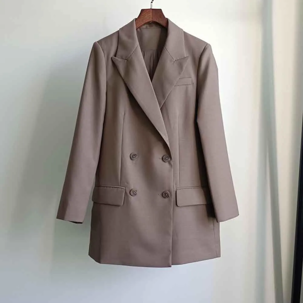 Women's Suit Blazer Peak Lapel Speech Tuxedos Jacket Double Breasted Buttons Coat