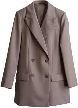 Women's Suit Blazer Peak Lapel Speech Tuxedos Jacket Double Breasted Buttons Coat
