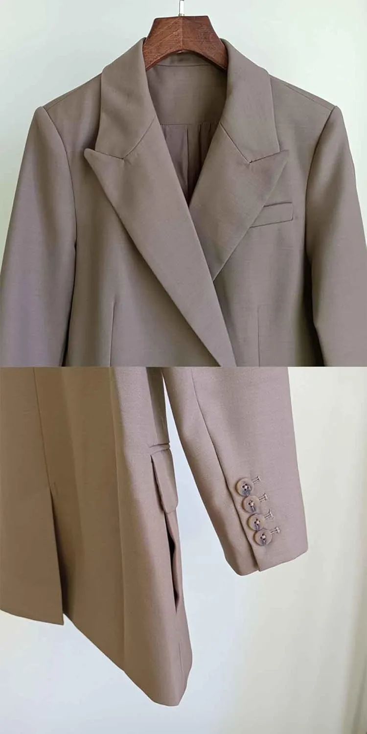 Women's Suit Blazer Peak Lapel Speech Tuxedos Jacket Double Breasted Buttons Coat