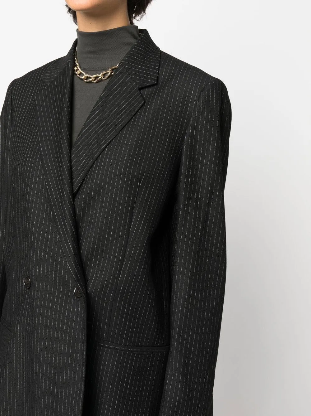 Women's Two Pieces Suit Pinstripe Jacket with Solid Pants Double Breasted Casual Party Outfits