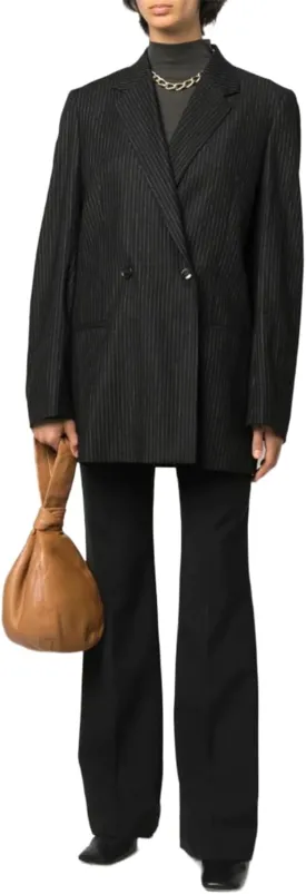 Women's Two Pieces Suit Pinstripe Jacket with Solid Pants Double Breasted Casual Party Outfits