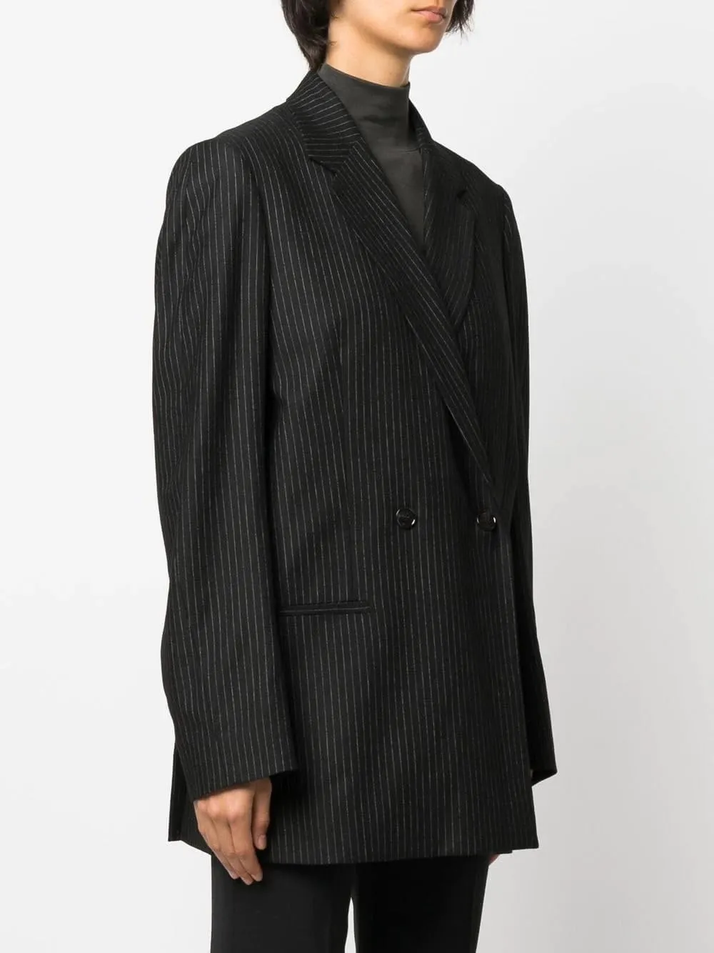 Women's Two Pieces Suit Pinstripe Jacket with Solid Pants Double Breasted Casual Party Outfits