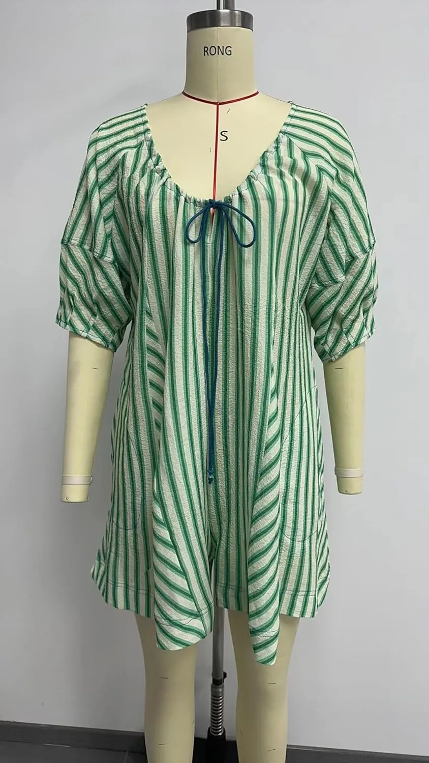 Y2k Shorts Romper Tie Front Casual Maternity V Neck Vacation Cute Puff Sleeve Summer Tshirt Rompers