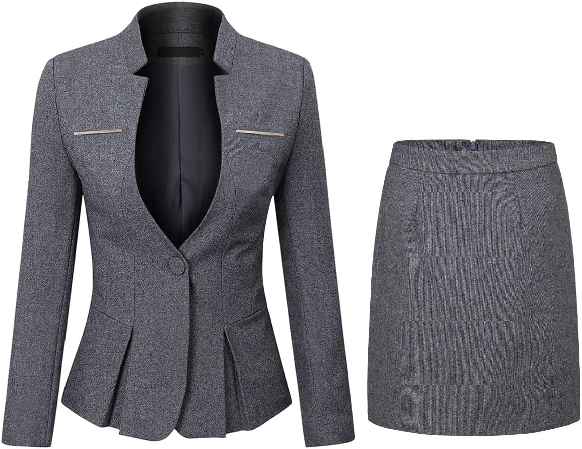 YUNCLOS Women's 2 Piece Business Skirt Suit Set Office Lady Slim Fit Blazer and Skirt