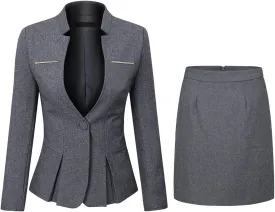 YUNCLOS Women's 2 Piece Business Skirt Suit Set Office Lady Slim Fit Blazer and Skirt