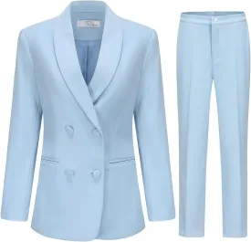 YYNUDA Women's Business Suit Set Double Breasted 2 Piece Office Work Blazer Pantsuit
